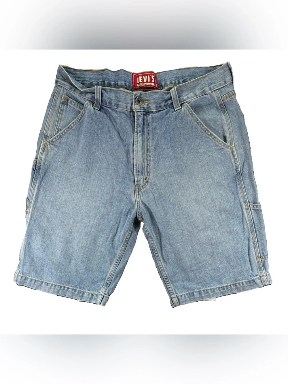 Levi's Carpenter Jean Shorts Men's 36 Light Wash Blue Denim Y2K Vintage Cargo